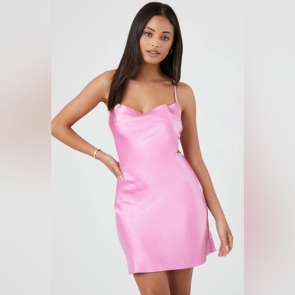 Forever 21 cowl neck satin slip dress pink size S